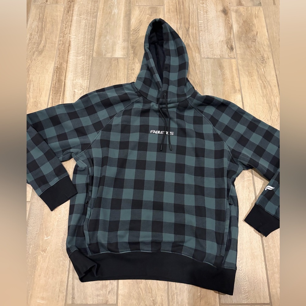 Fabletics Men's Black & green Plaid Hooded Pullover XL